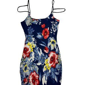 Uptown USA Navy Floral Print Spaghetti Strap Dress (L)